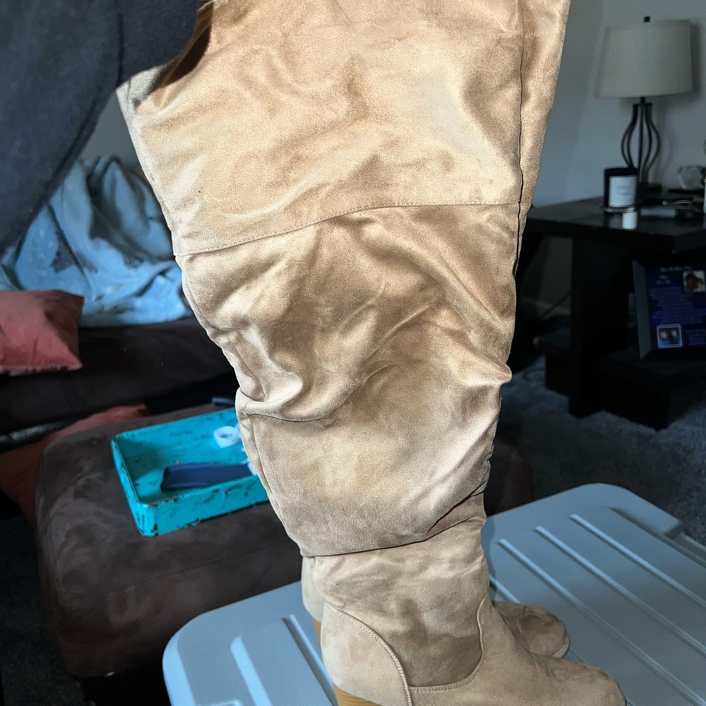Tan Suede Over Knee-High Boots